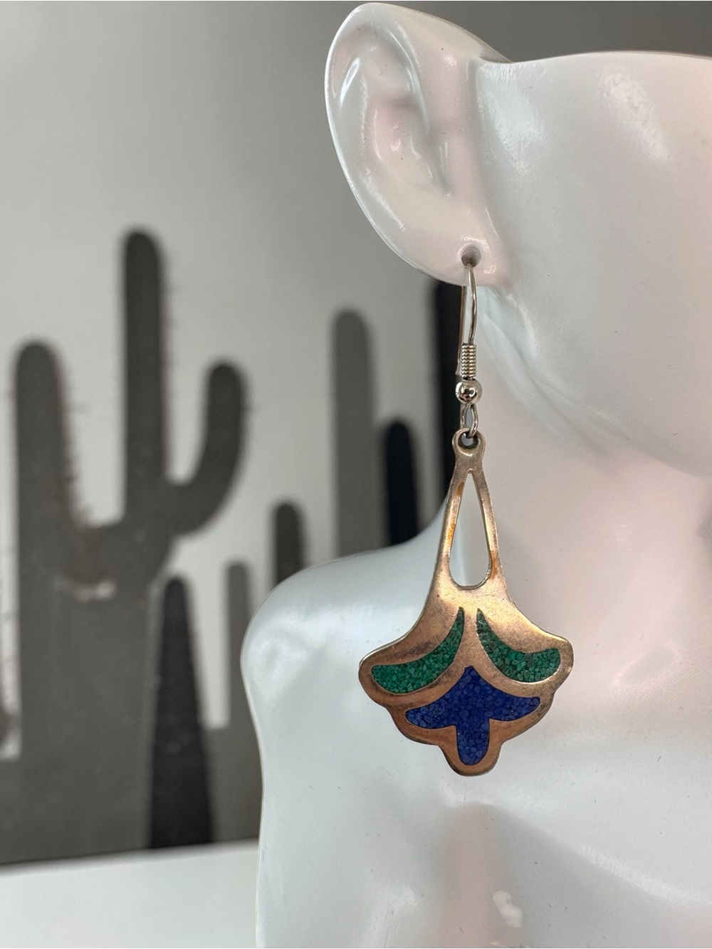Mexican Silver Inlay Drop Earrings - SKU D